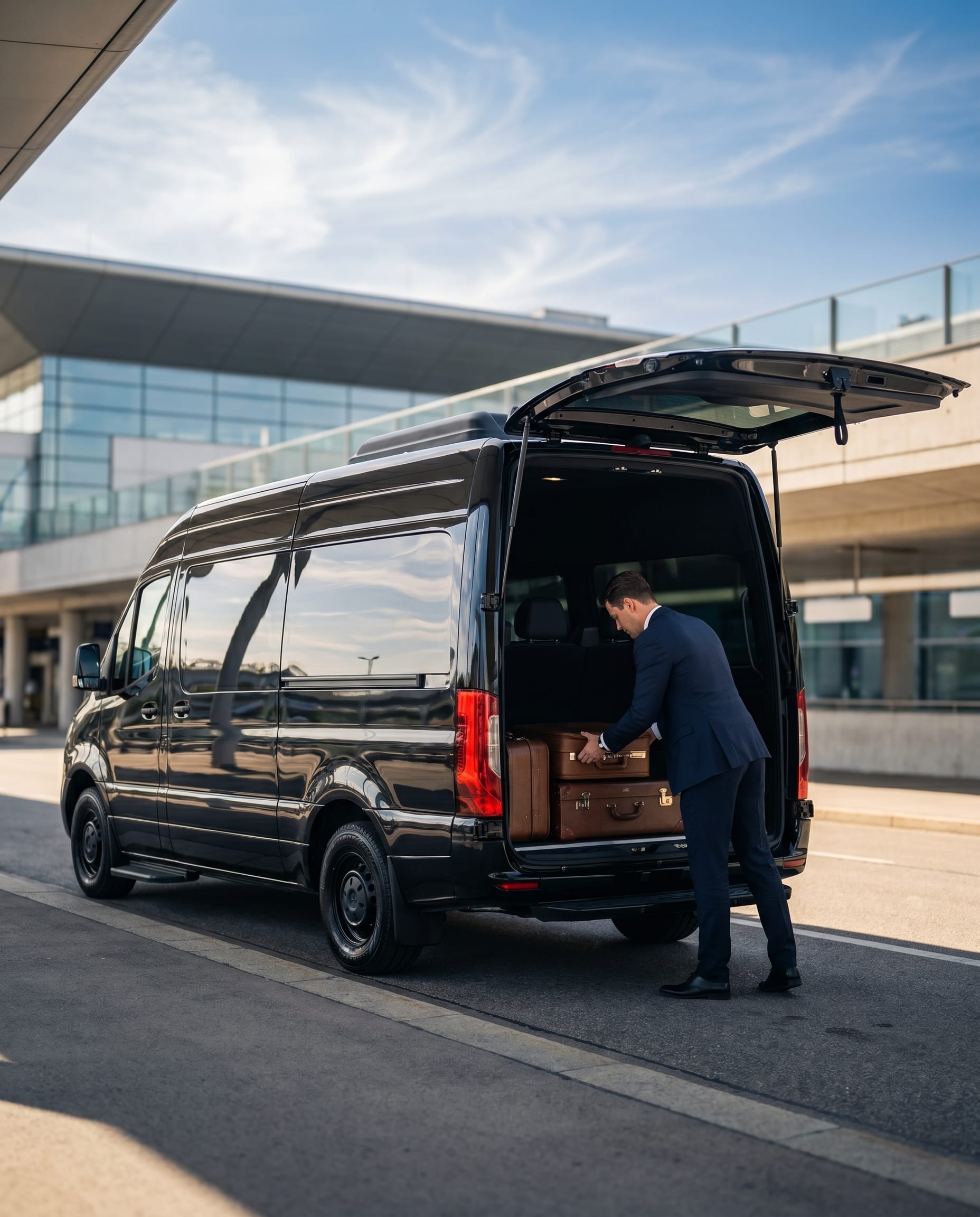 Innenansicht der Mercedes-Limousine mit beleuchtetem Fond, Wiener Abendlicht durch das Seitenfenster