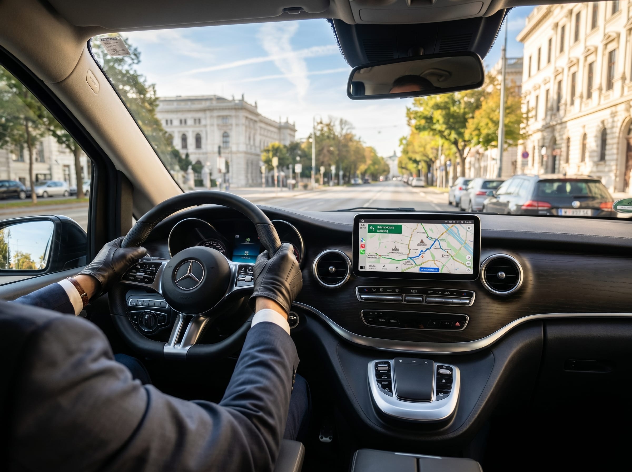 Detail des Innenraums einer Mercedes V-Klasse mit Konferenzausstattung